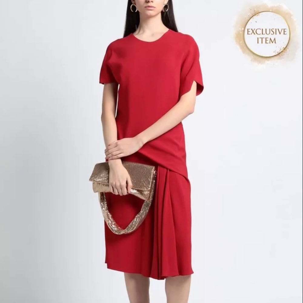 Versace Red Asymmetrical Short Sleeve Dress IT Size 40, US Size 6.